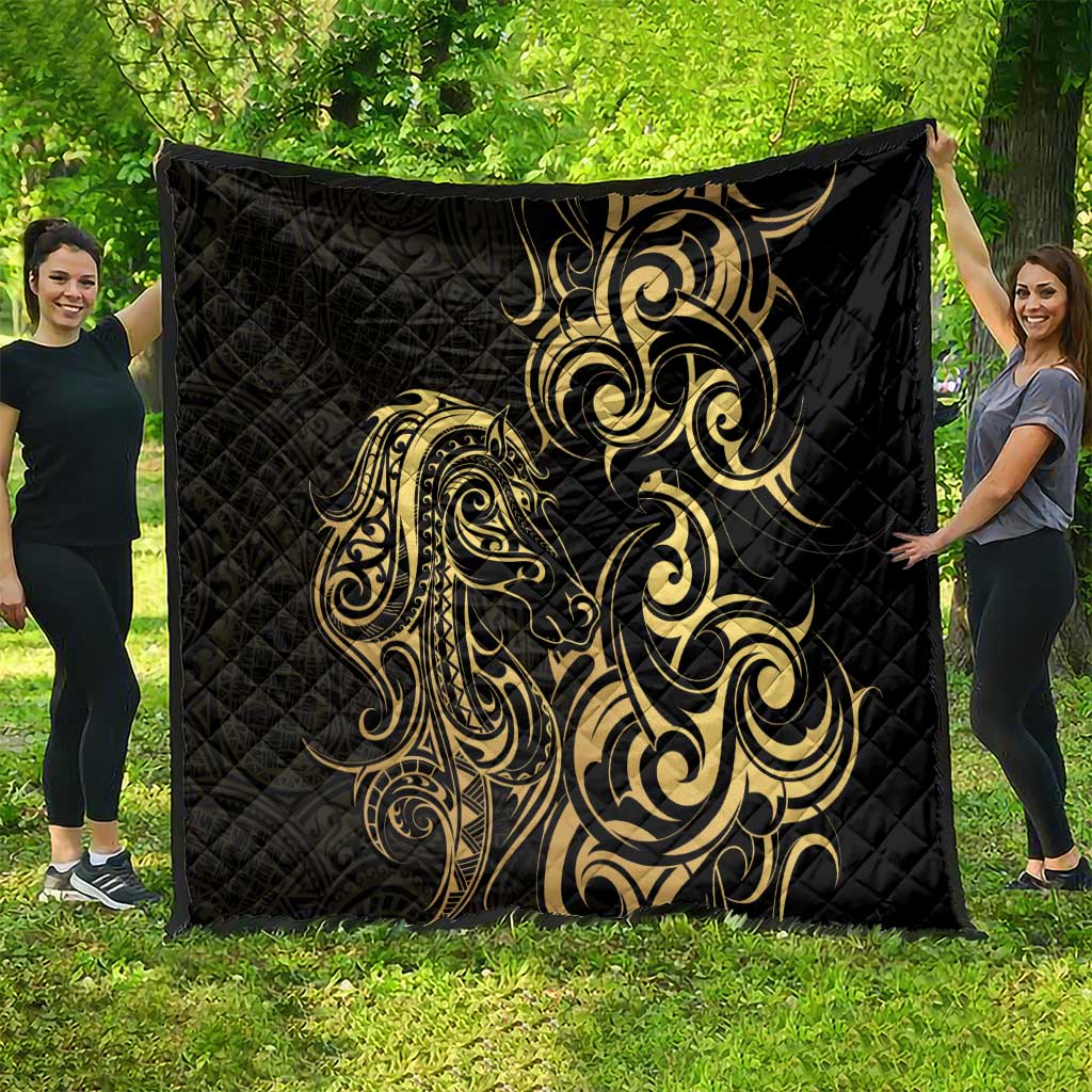 Gold And Black Aoteara Horse Racing Quilt NZ Maori Pattern
