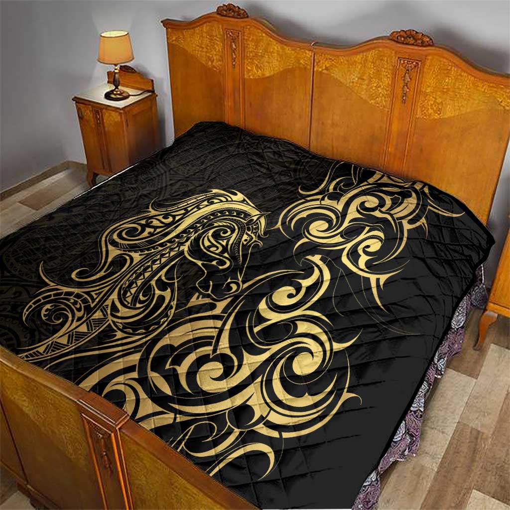 Gold And Black Aoteara Horse Racing Quilt NZ Maori Pattern