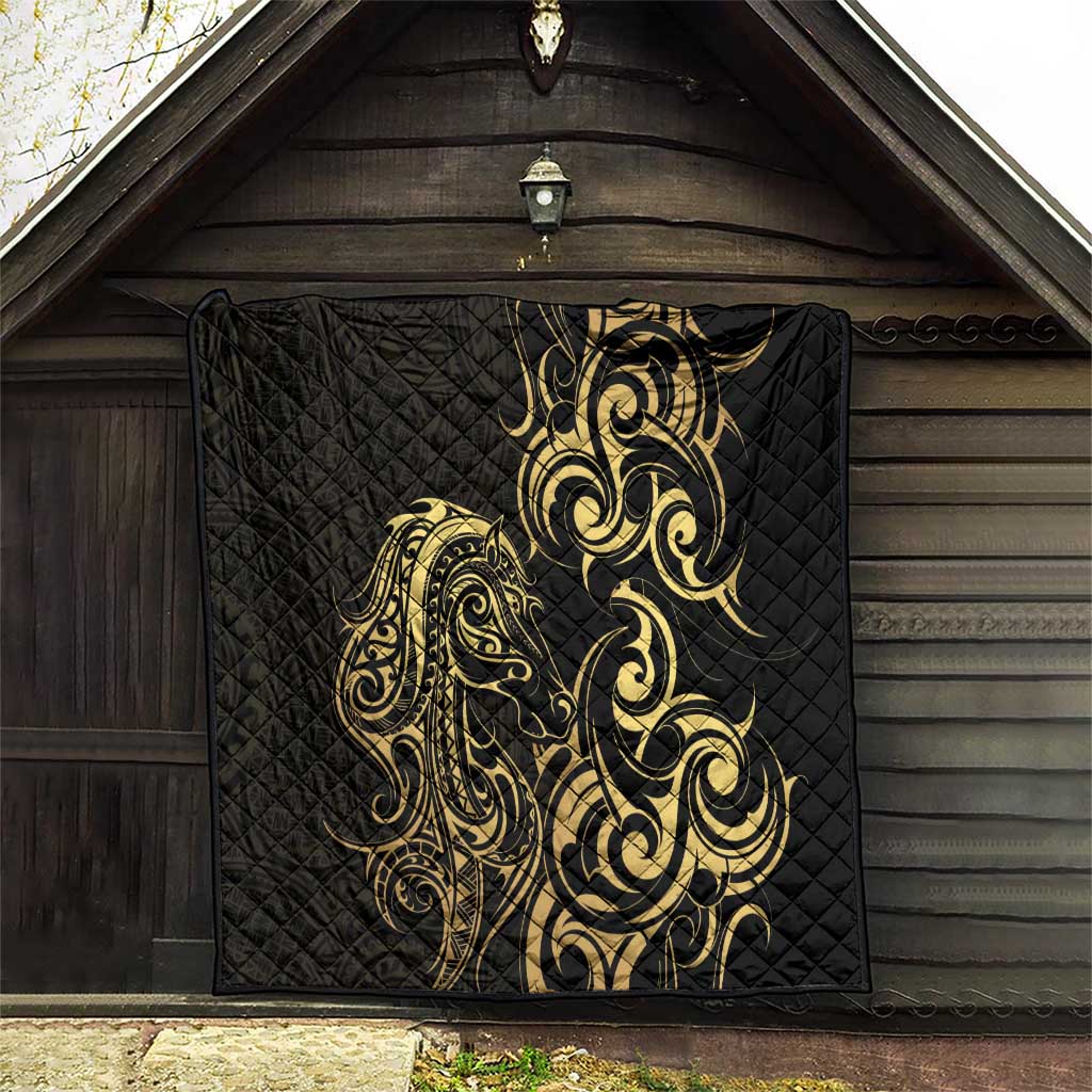 Gold And Black Aoteara Horse Racing Quilt NZ Maori Pattern