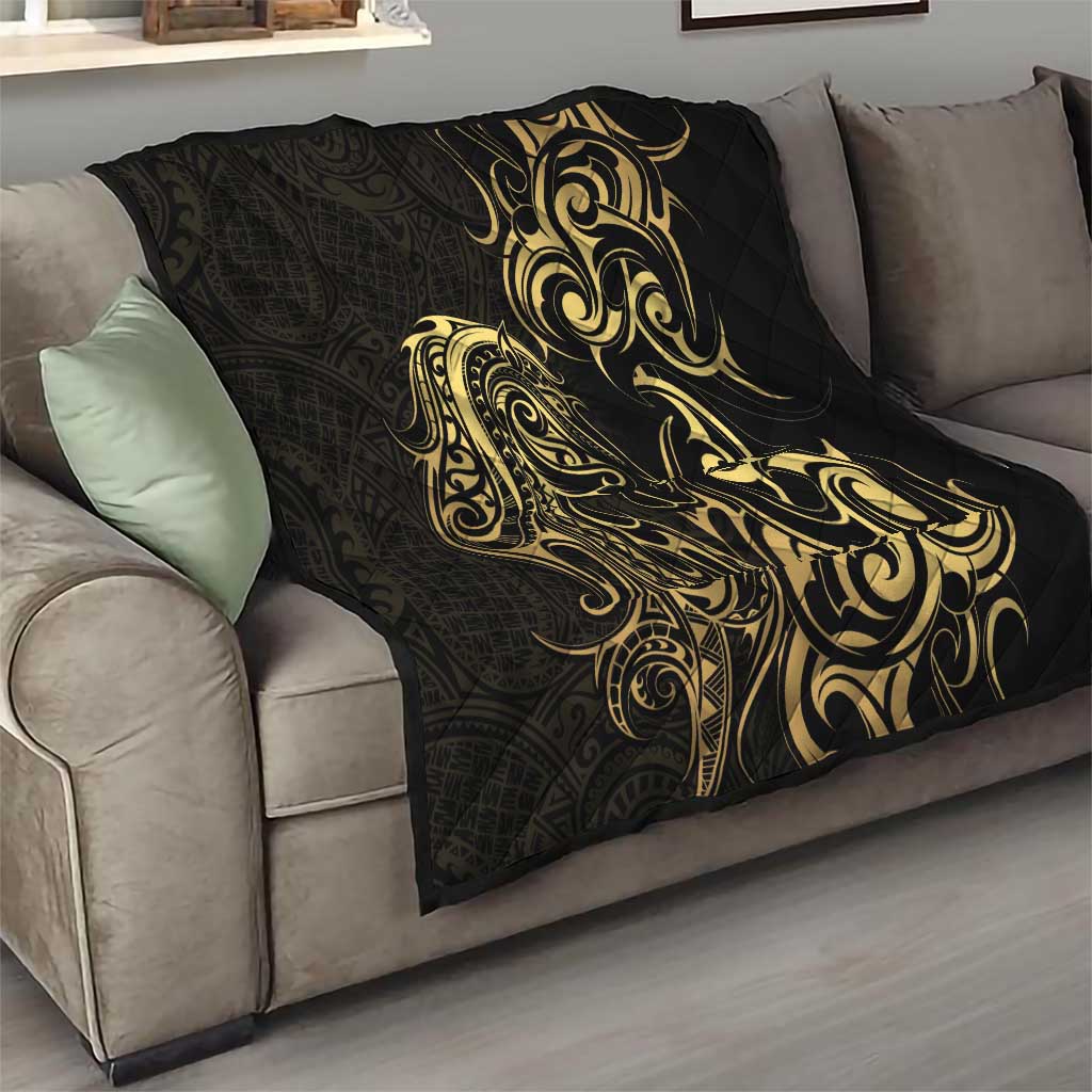Gold And Black Aoteara Horse Racing Quilt NZ Maori Pattern