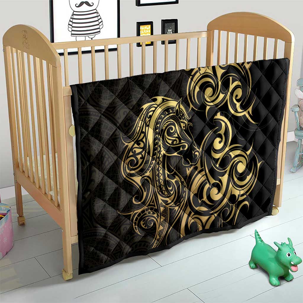 Gold And Black Aoteara Horse Racing Quilt NZ Maori Pattern