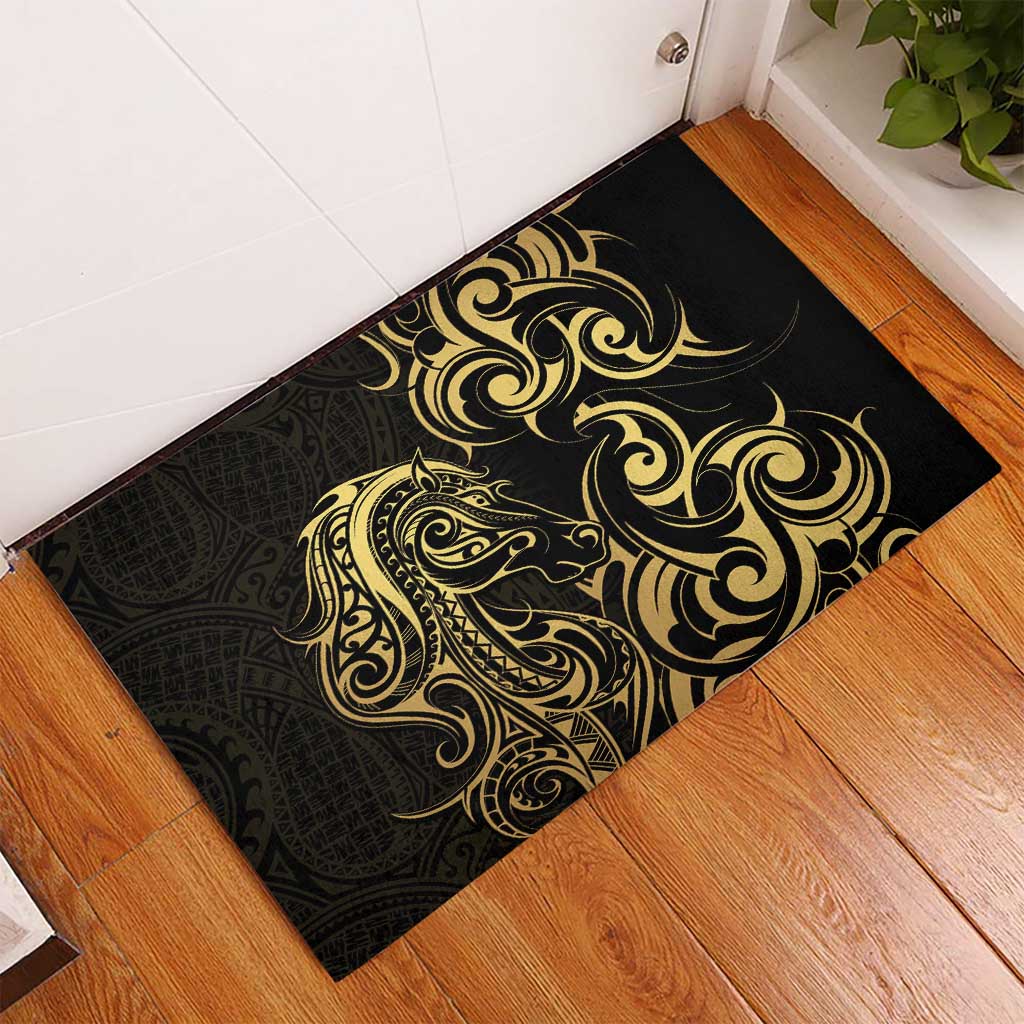 Gold And Black Aotearoa Horse Racing Rubber Doormat NZ Maori Pattern LT14 - Polynesian Pride