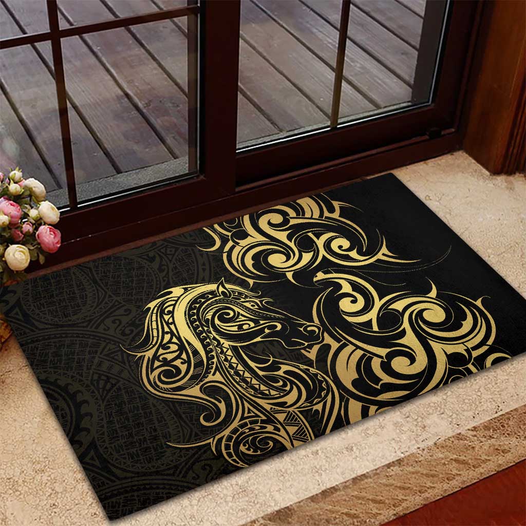 Gold And Black Aotearoa Horse Racing Rubber Doormat NZ Maori Pattern LT14 - Polynesian Pride