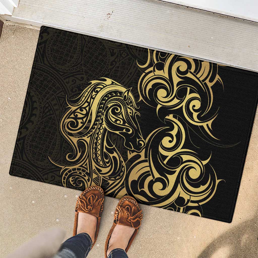 Gold And Black Aotearoa Horse Racing Rubber Doormat NZ Maori Pattern LT14 - Polynesian Pride