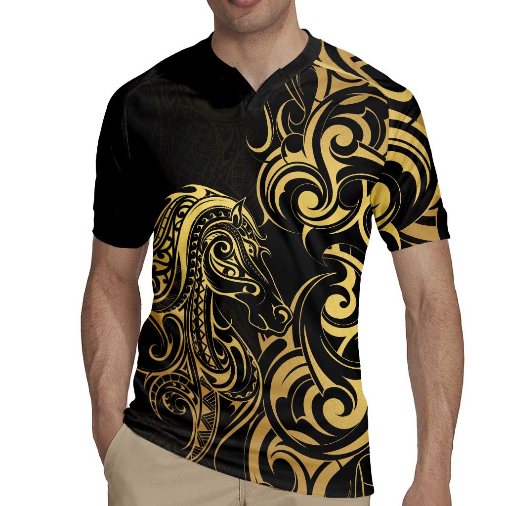 Gold And Black Aotearoa Horse Racing Rugby Jersey NZ Maori Pattern LT14 - Polynesian Pride