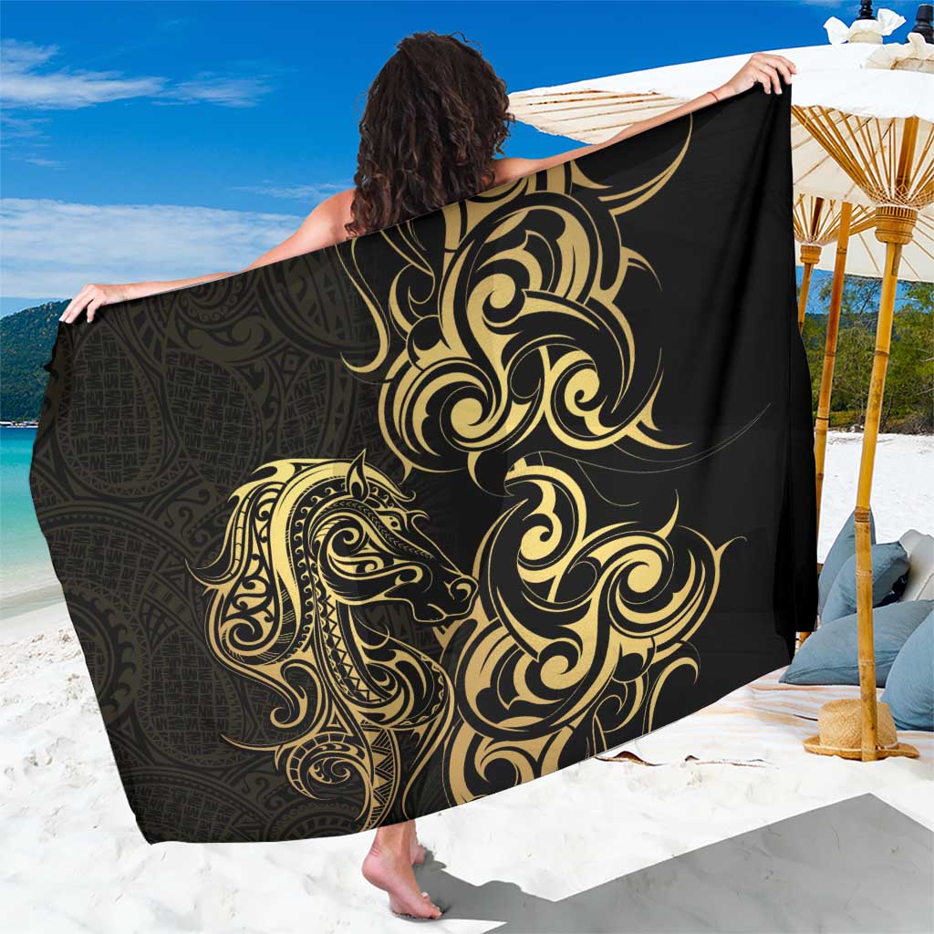 Gold And Black Aoteara Horse Racing Sarong NZ Maori Pattern