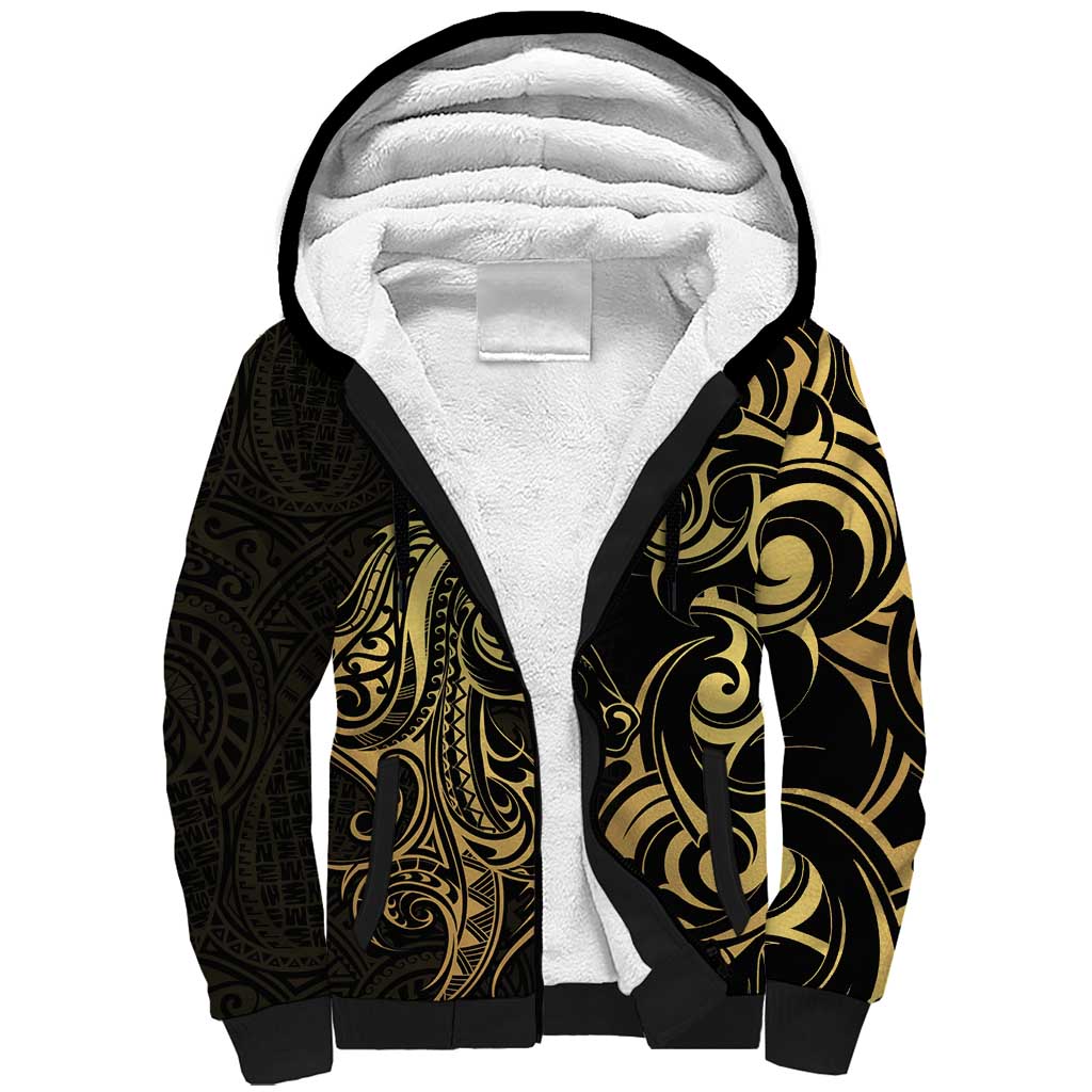 Gold And Black Aotearoa Horse Racing Sherpa Hoodie NZ Maori Pattern LT14 Unisex Black - Polynesian Pride