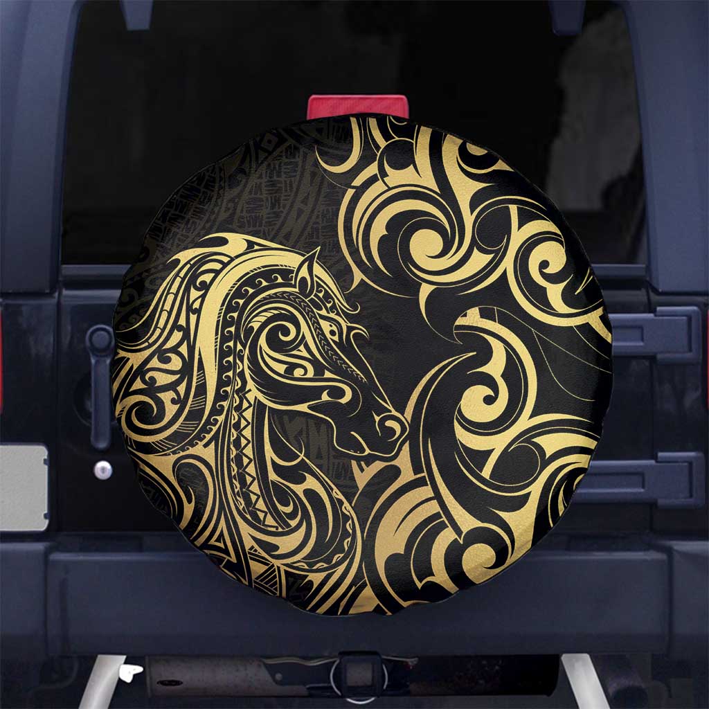 Gold And Black Aotearoa Horse Racing Spare Tire Cover NZ Maori Pattern LT14 - Polynesian Pride