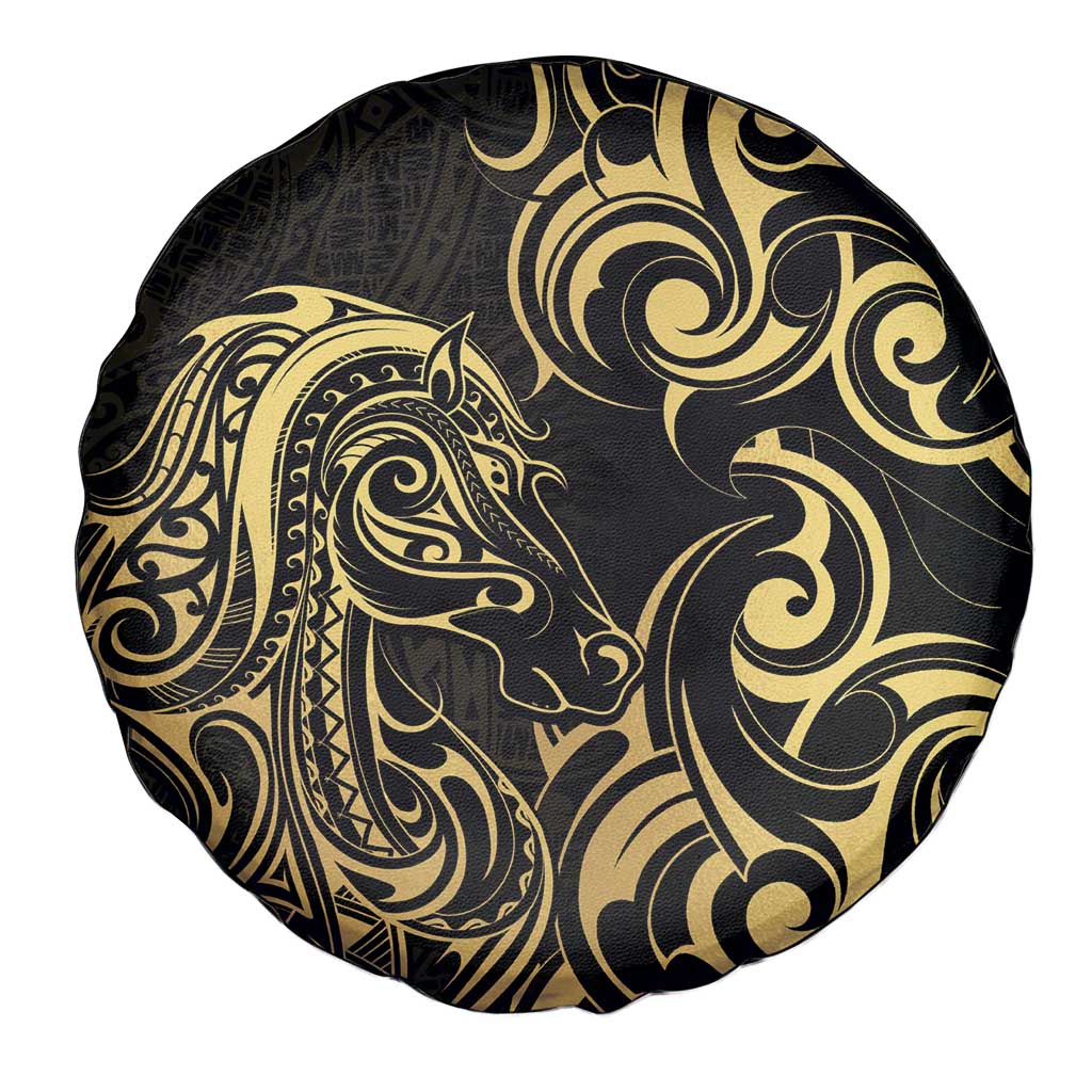 Gold And Black Aotearoa Horse Racing Spare Tire Cover NZ Maori Pattern LT14 - Polynesian Pride