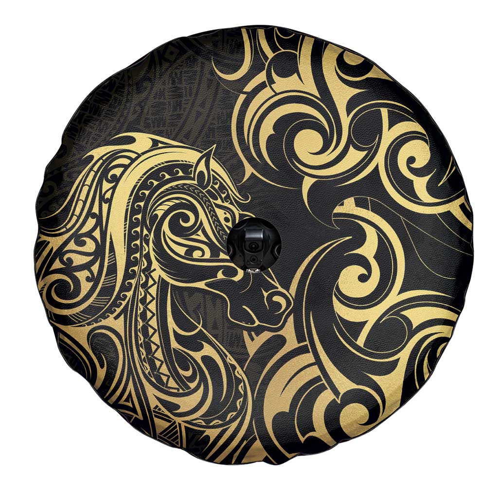 Gold And Black Aotearoa Horse Racing Spare Tire Cover NZ Maori Pattern LT14 - Polynesian Pride