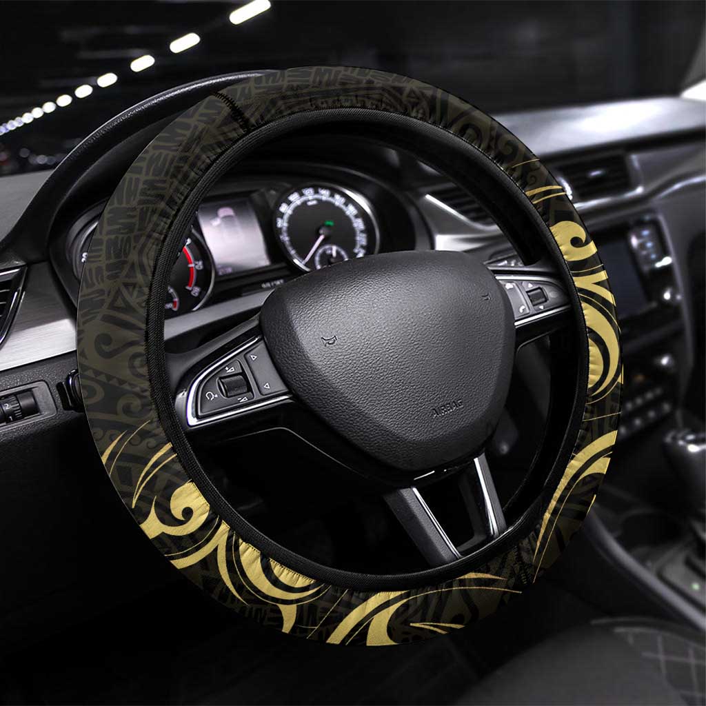 Gold And Black Aotearoa Horse Racing Steering Wheel Cover NZ Maori Pattern LT14 Universal Fit Black - Polynesian Pride