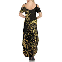 Gold And Black Aotearoa Horse Racing Summer Maxi Dress NZ Maori Pattern LT14 - Polynesian Pride