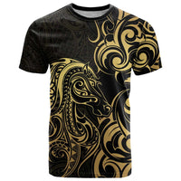 Gold And Black Aotearoa Horse Racing T Shirt NZ Maori Pattern LT14 Black - Polynesian Pride