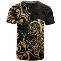 Gold And Black Aotearoa Horse Racing T Shirt NZ Maori Pattern LT14 - Polynesian Pride