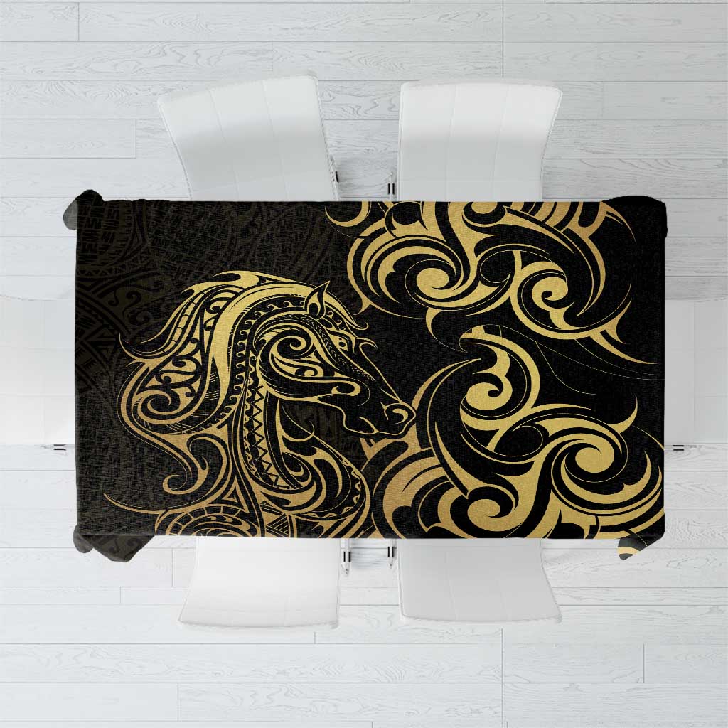 Gold And Black Aotearoa Horse Racing Tablecloth NZ Maori Pattern LT14 Black - Polynesian Pride
