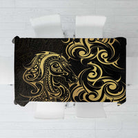 Gold And Black Aotearoa Horse Racing Tablecloth NZ Maori Pattern LT14 Black - Polynesian Pride