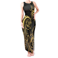 Gold And Black Aotearoa Horse Racing Tank Maxi Dress NZ Maori Pattern LT14 Women Black - Polynesian Pride