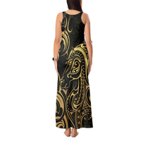 Gold And Black Aotearoa Horse Racing Tank Maxi Dress NZ Maori Pattern LT14 - Polynesian Pride