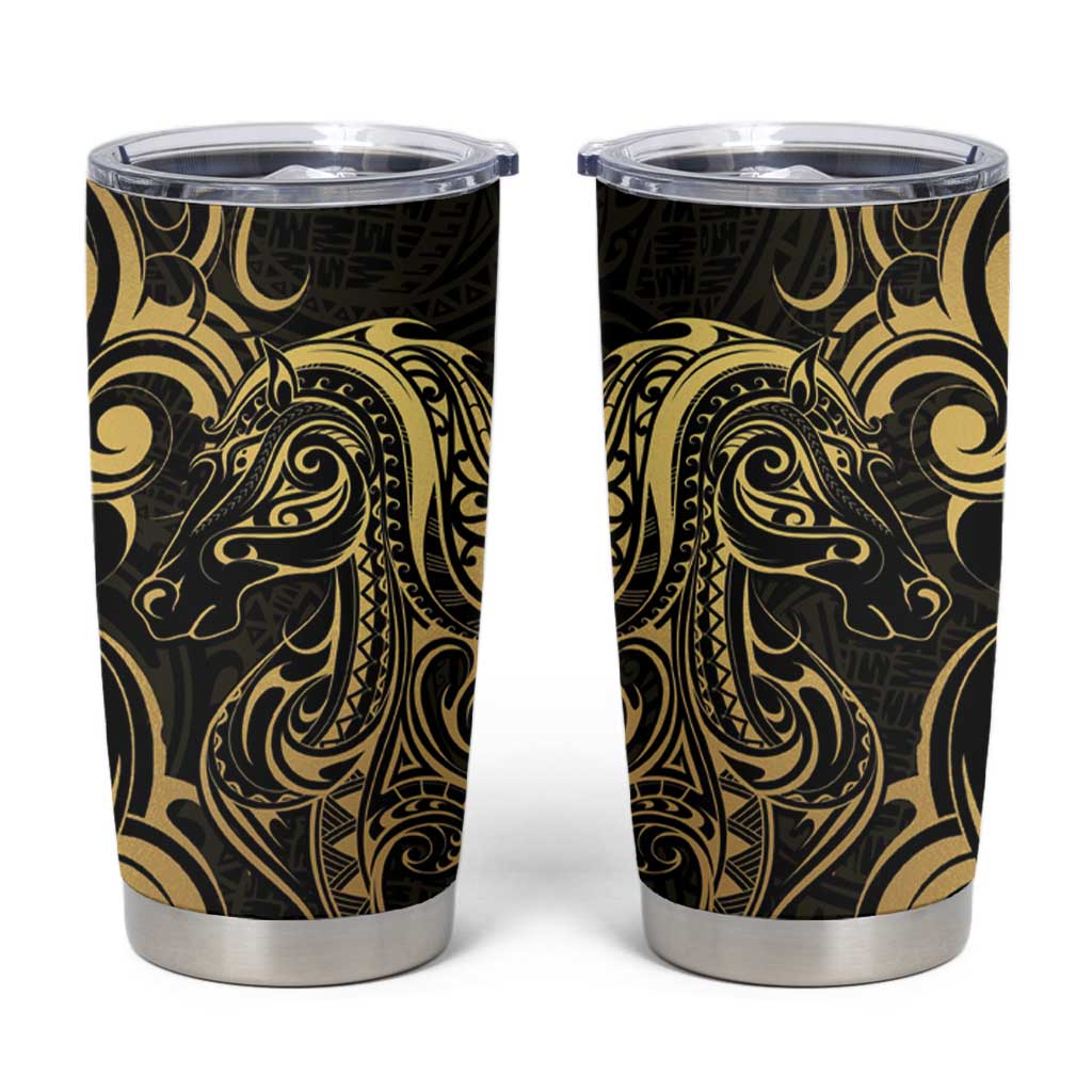 Gold And Black Aotearoa Horse Racing Tumbler Cup NZ Maori Pattern LT14 Black - Polynesian Pride