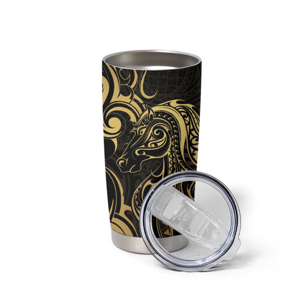 Gold And Black Aotearoa Horse Racing Tumbler Cup NZ Maori Pattern LT14 - Polynesian Pride