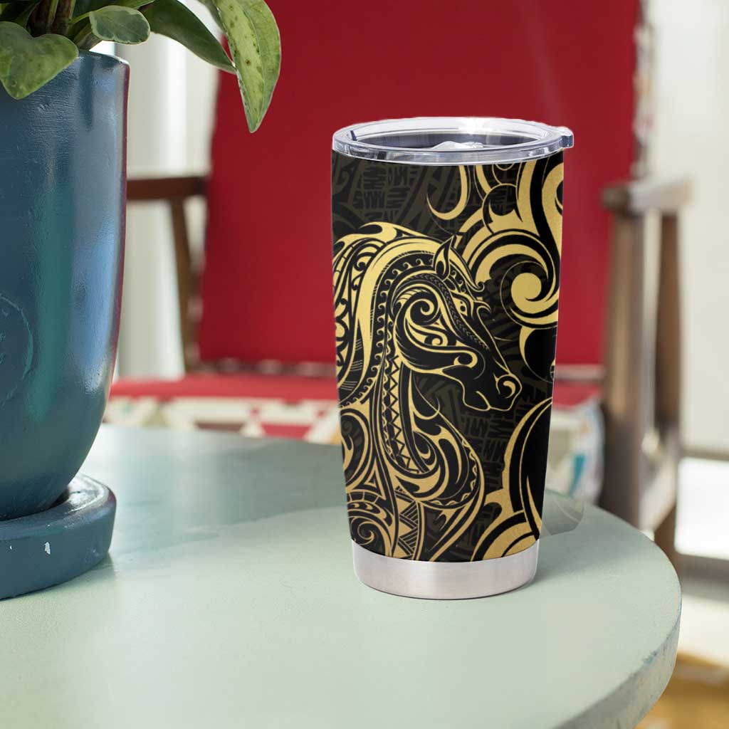 Gold And Black Aotearoa Horse Racing Tumbler Cup NZ Maori Pattern LT14 - Polynesian Pride