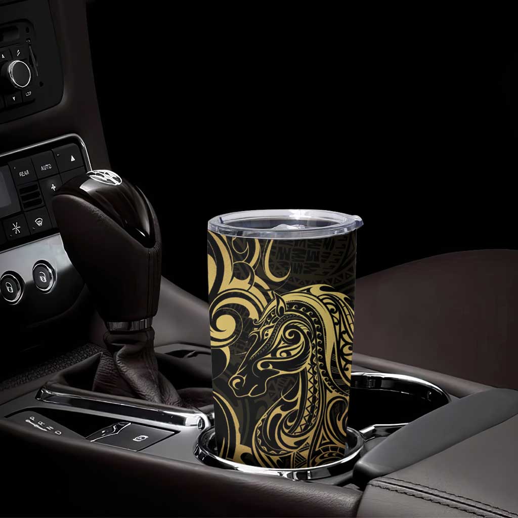 Gold And Black Aotearoa Horse Racing Tumbler Cup NZ Maori Pattern LT14 - Polynesian Pride