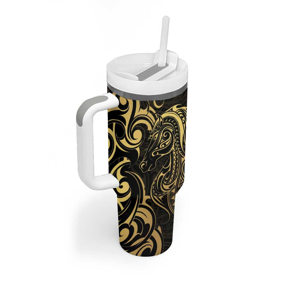 Gold And Black Aotearoa Horse Racing Tumbler With Handle NZ Maori Pattern LT14 - Polynesian Pride
