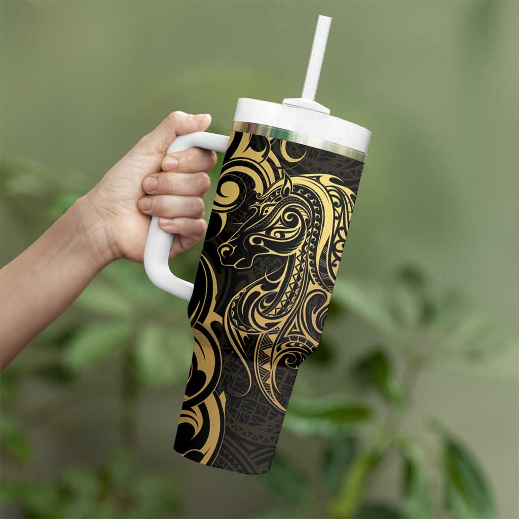 Gold And Black Aotearoa Horse Racing Tumbler With Handle NZ Maori Pattern LT14 - Polynesian Pride