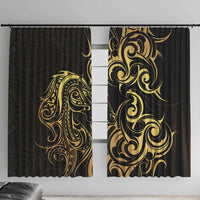 Gold And Black Aotearoa Horse Racing Window Curtain NZ Maori Pattern LT14 With Hooks Black - Polynesian Pride