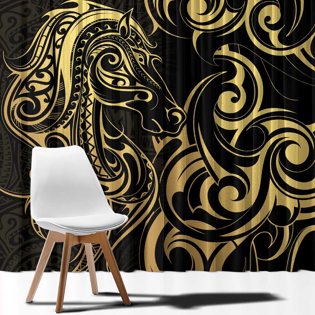 Gold And Black Aotearoa Horse Racing Window Curtain NZ Maori Pattern LT14 - Polynesian Pride