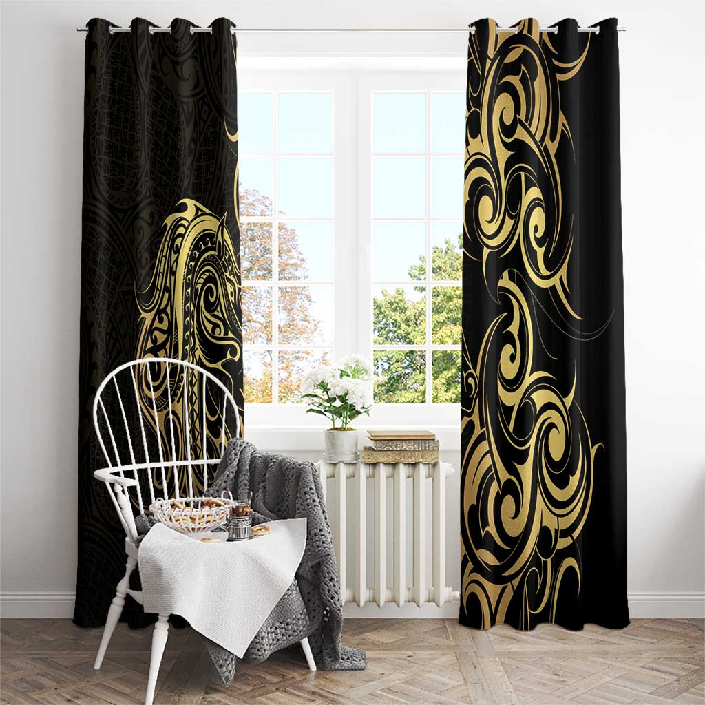 Gold And Black Aotearoa Horse Racing Window Curtain NZ Maori Pattern LT14 - Polynesian Pride