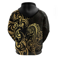 Gold And Black Aoteara Horse Racing Zip Hoodie NZ Maori Pattern