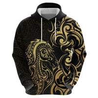 Gold And Black Aoteara Horse Racing Zip Hoodie NZ Maori Pattern