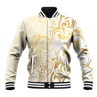 Gold And White Aotearoa Horse Racing Baseball Jacket NZ Maori Pattern LT14 Unisex White - Polynesian Pride