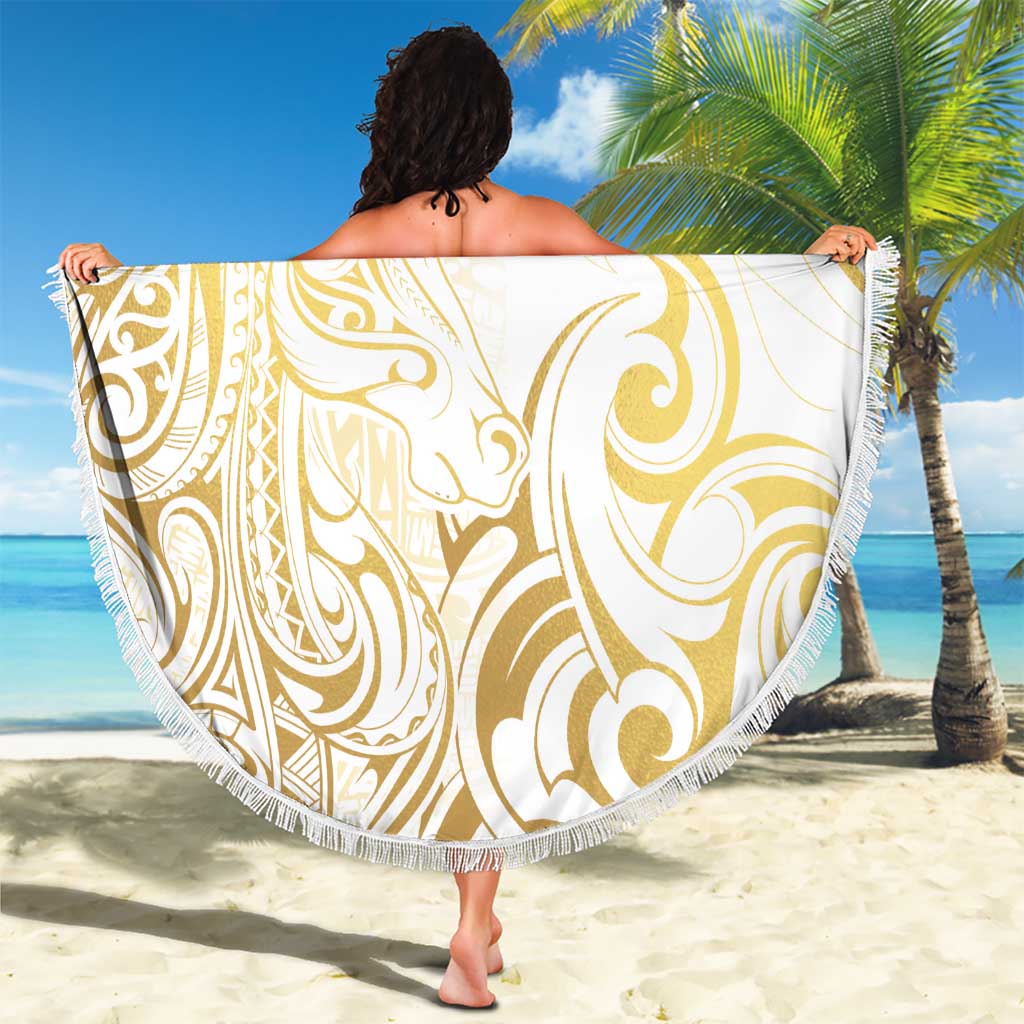 Gold And White Aotearoa Horse Racing Beach Blanket NZ Maori Pattern LT14 - Polynesian Pride