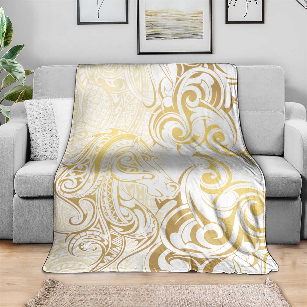 Gold And White Aotearoa Horse Racing Blanket NZ Maori Pattern LT14 - Polynesian Pride