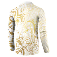 Gold And White Aoteara Horse Racing Button Sweatshirt NZ Maori Pattern