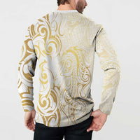 Gold And White Aoteara Horse Racing Button Sweatshirt NZ Maori Pattern