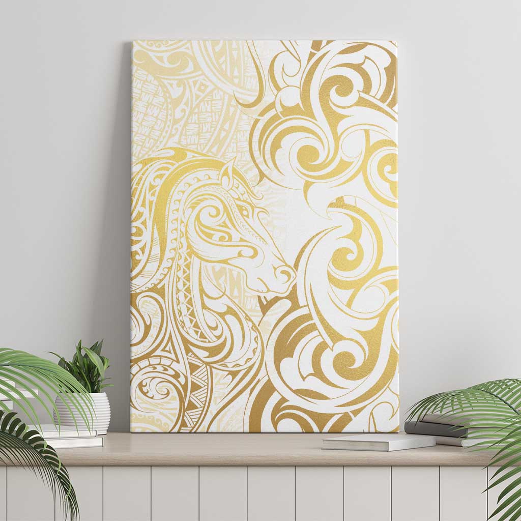 Gold And White Aotearoa Horse Racing Canvas Wall Art NZ Maori Pattern LT14 - Polynesian Pride