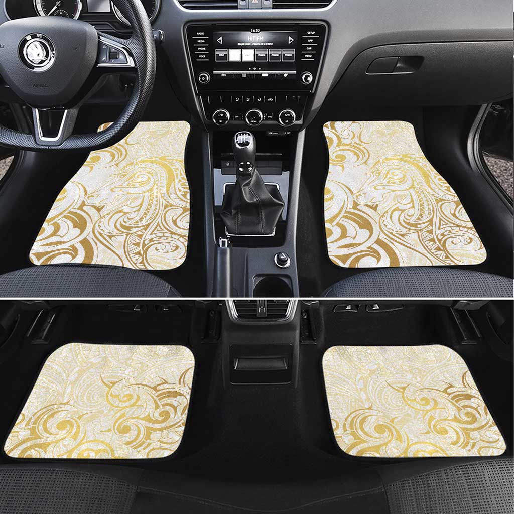 Gold And White Aotearoa Horse Racing Car Mats NZ Maori Pattern LT14 Set 4pcs White - Polynesian Pride