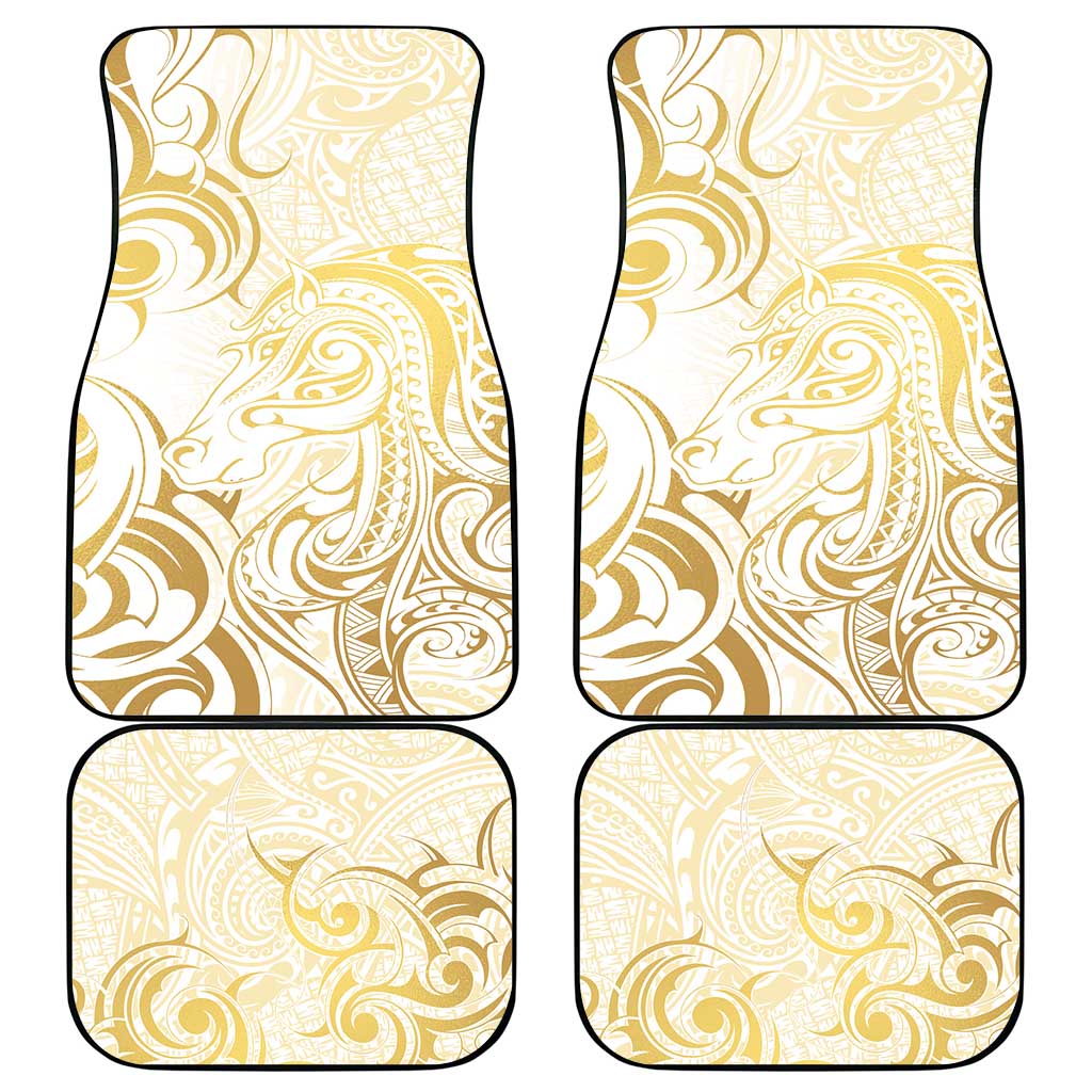 Gold And White Aotearoa Horse Racing Car Mats NZ Maori Pattern LT14 - Polynesian Pride