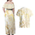 Gold And White Aoteara Horse Racing Couples Matching Off Shoulder Maxi Dress and Hawaiian Shirt NZ Maori Pattern