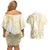 Gold And White Aoteara Horse Racing Couples Matching Off Shoulder Short Dress and Hawaiian Shirt NZ Maori Pattern