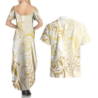 Gold And White Aotearoa Horse Racing Couples Matching Summer Maxi Dress and Hawaiian Shirt NZ Maori Pattern LT14 - Polynesian Pride