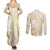 Gold And White Aoteara Horse Racing Couples Matching Summer Maxi Dress and Long Sleeve Button Shirt NZ Maori Pattern