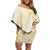 Gold And White Aoteara Horse Racing Family Matching Off Shoulder Short Dress and Hawaiian Shirt NZ Maori Pattern