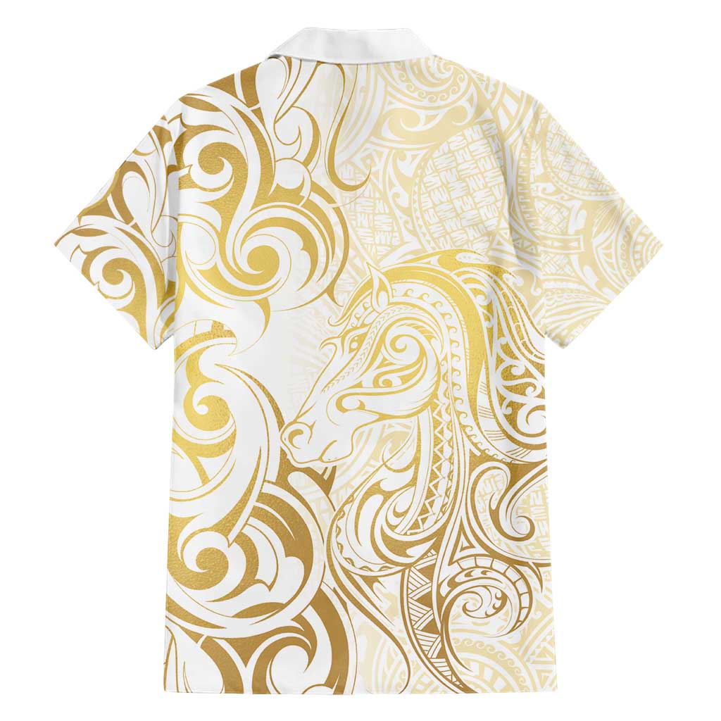 Gold And White Aotearoa Horse Racing Hawaiian Shirt NZ Maori Pattern LT14 - Polynesian Pride