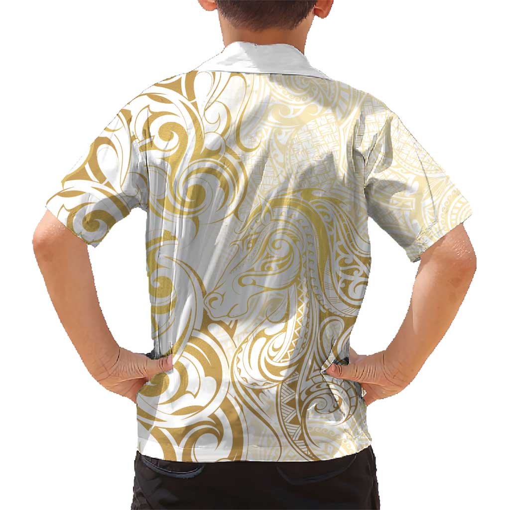 Gold And White Aotearoa Horse Racing Hawaiian Shirt NZ Maori Pattern LT14 - Polynesian Pride