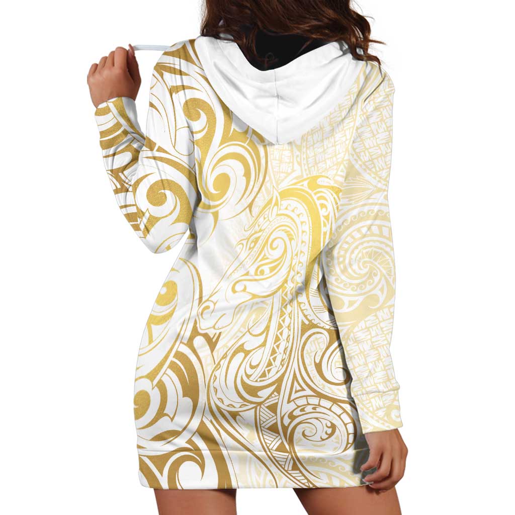 Gold And White Aotearoa Horse Racing Hoodie Dress NZ Maori Pattern LT14 - Polynesian Pride