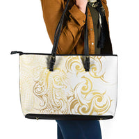 Gold And White Aotearoa Horse Racing Leather Tote Bag NZ Maori Pattern LT14 - Polynesian Pride